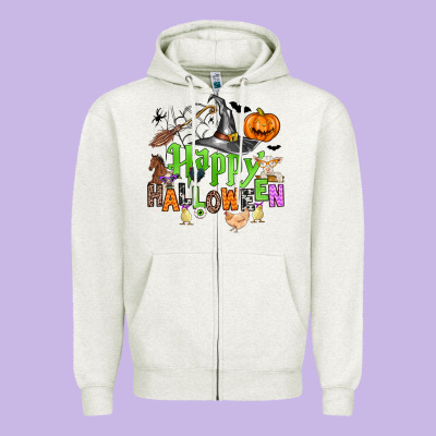 Happy Halloween Farm Animals Zipper Hoodie Designed By Zillion Design Studio