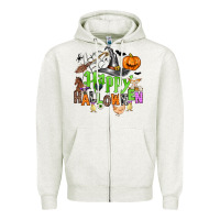 Oatmeal Heather happy halloween farm animals Zipper Hoodie - Zillion Design Studio