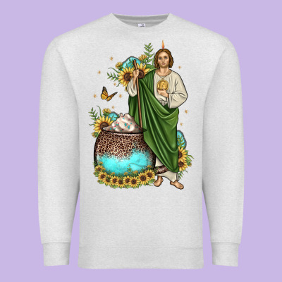 San Judas Coffee Cup Sunflower Premium Sweatshirt Designed By Jahusdesignshop