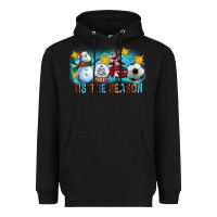 Black Tis The Season Christmas With Soccer Ball And Snowman Heavyweight Hoodie - FaDigitalArtStudio