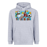 Heather Grey Tis The Season Christmas With Soccer Ball And Snowman Heavyweight Hoodie - FaDigitalArtStudio