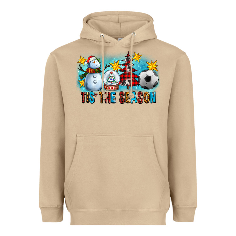 Tis The Season Christmas With Soccer Ball And Snowman Heavyweight Hoodie by FaDigitalArtStudio | Teevron