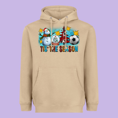 Tis The Season Christmas With Soccer Ball And Snowman Heavyweight Hoodie Designed By Fadigitalartstudio