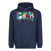 Navy Tis The Season Christmas With Soccer Ball And Snowman Heavyweight Hoodie - FaDigitalArtStudio