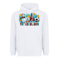 White Tis The Season Christmas With Soccer Ball And Snowman Heavyweight Hoodie - FaDigitalArtStudio