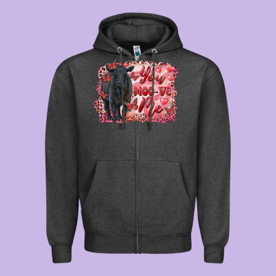 You Moo Ve  Me Black Angus Zipper Hoodie Designed By Ranaportraitstore