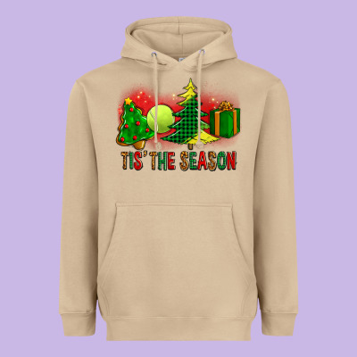 Tis The Season Christmas With Tennis Ball And Tree Cookie Heavyweight Hoodie Designed By Fadigitalartstudio