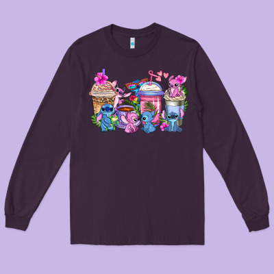 Stitch With Lilo Coffee Cups Long Sleeve Tee Designed By Adodesignshop