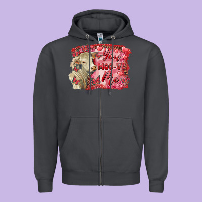 Valentine's Day You Moo Ve Me Charolais Cow Zipper Hoodie Designed By Ranaportraitstore