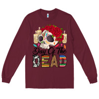 Burgundy Day of the dead skeleton Long Sleeve Tee - RanaPortraitStore