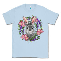 Dusty Blue Easter Bunny With Floral Wreath Classic Tee - RanaPortraitStore