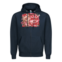 Navy valentine's day pig hogs and kisses Zipper Hoodie - RanaPortraitStore
