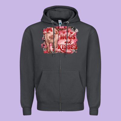 Valentine's Day Pig Hogs And Kisses Zipper Hoodie Designed By Ranaportraitstore