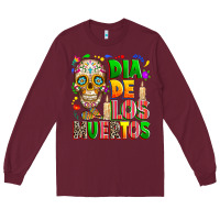 Burgundy Dia de los muertos Long Sleeve Tee - RanaPortraitStore