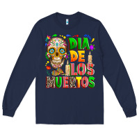 Navy Dia de los muertos Long Sleeve Tee - RanaPortraitStore