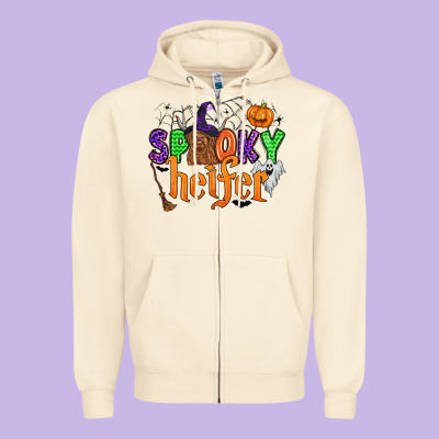 Spooky Heifer Zipper Hoodie Designed By Zillion Design Studio