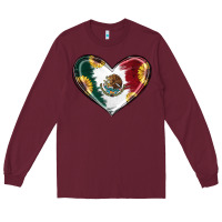 Burgundy Sunflower Mexican Flag Heart Long Sleeve Tee - RanaPortraitStore