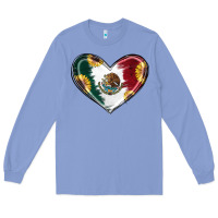 Colony Blue Sunflower Mexican Flag Heart Long Sleeve Tee - RanaPortraitStore