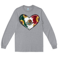 Heather Grey Sunflower Mexican Flag Heart Long Sleeve Tee - RanaPortraitStore