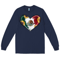 Navy Sunflower Mexican Flag Heart Long Sleeve Tee - RanaPortraitStore