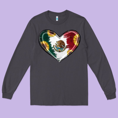Long Sleeve Tee Sunflower Mexican Flag Heart