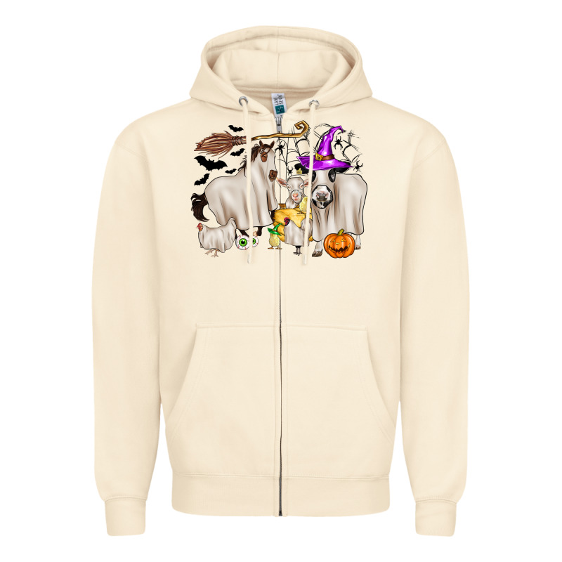 Halloween Farm Animals Zipper Hoodie by Zillion Design Studio | Teevron