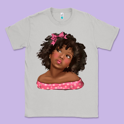 Classic Tee afro black girlchild kiss with bow