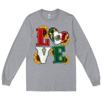 Heather Grey Mexican Flag With Sunflowers Love Long Sleeve Tee - RanaPortraitStore