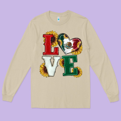 Long Sleeve Tee Mexican Flag With Sunflowers Love