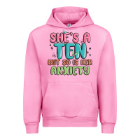 Fuchsia Pink she's a ten but so is her anxiety Urban Hoodie - MaliasSmallBusiness