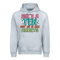 Heather Grey she's a ten but so is her anxiety Urban Hoodie - MaliasSmallBusiness