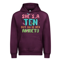 Mauve Wine she's a ten but so is her anxiety Urban Hoodie - MaliasSmallBusiness