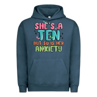 Pigment Midnight Navy she's a ten but so is her anxiety Urban Hoodie - MaliasSmallBusiness