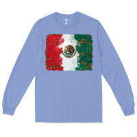 Colony Blue Mexican Flag With Leopard Long Sleeve Tee - RanaPortraitStore