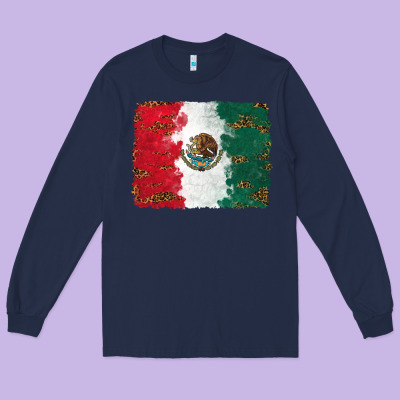 Long Sleeve Tee Mexican Flag With Leopard