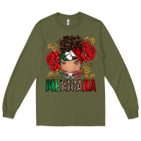 Army Green Mexicana Latina messy bun Long Sleeve Tee - RanaPortraitStore