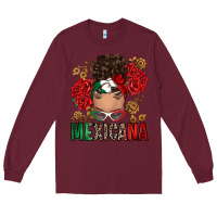 Burgundy Mexicana Latina messy bun Long Sleeve Tee - RanaPortraitStore