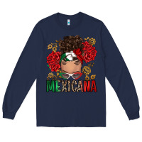 Navy Mexicana Latina messy bun Long Sleeve Tee - RanaPortraitStore