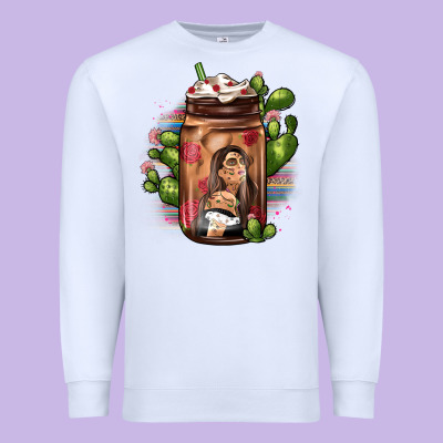 Mexican Coffee Cup Cactus Premium Sweatshirt Designed By Jahusdesignshop