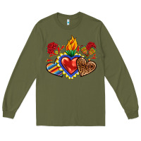 Army Green Sacred heart with leopard and serape heart Long Sleeve Tee - RanaPortraitStore