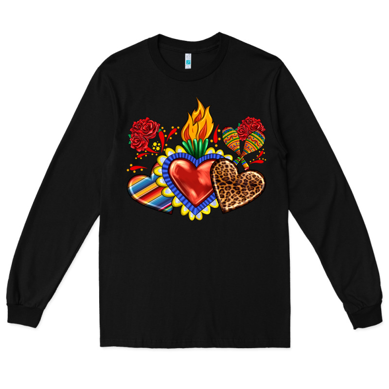 Sacred Heart With Leopard And Serape Heart Long Sleeve Tee by RanaPortraitStore | Teevron