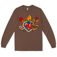 Chestnut Sacred heart with leopard and serape heart Long Sleeve Tee - RanaPortraitStore