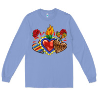 Colony Blue Sacred heart with leopard and serape heart Long Sleeve Tee - RanaPortraitStore
