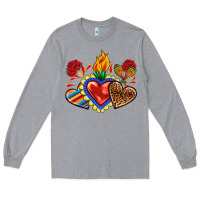Heather Grey Sacred heart with leopard and serape heart Long Sleeve Tee - RanaPortraitStore