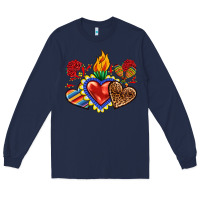 Navy Sacred heart with leopard and serape heart Long Sleeve Tee - RanaPortraitStore