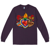 Plum Sacred heart with leopard and serape heart Long Sleeve Tee - RanaPortraitStore
