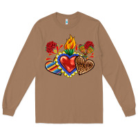 Toasted Coconut Sacred heart with leopard and serape heart Long Sleeve Tee - RanaPortraitStore