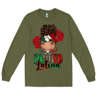 Army Green Proud Latina messy bun Long Sleeve Tee - RanaPortraitStore