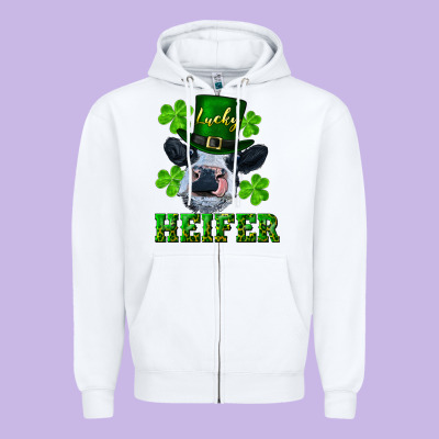 Lucky Heifer Zipper Hoodie Designed By Ranaportraitstore