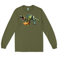 Army Green T-Rex dinosaur holding a taco Long Sleeve Tee - RanaPortraitStore